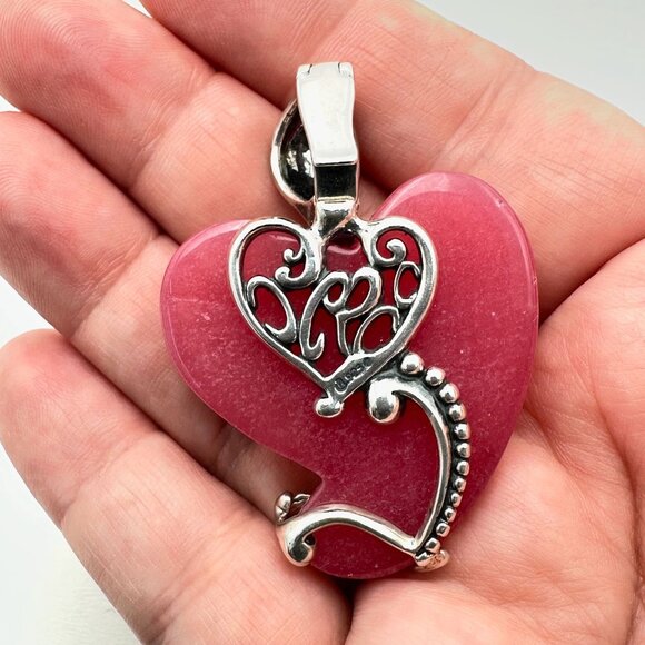 Carolyn Pollack Sterling Silver Pink Gemstone Heart Pendant Enhancer - Picture 3 of 4